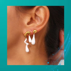 Brincos Assimétricos Waterdrop em Esmalte