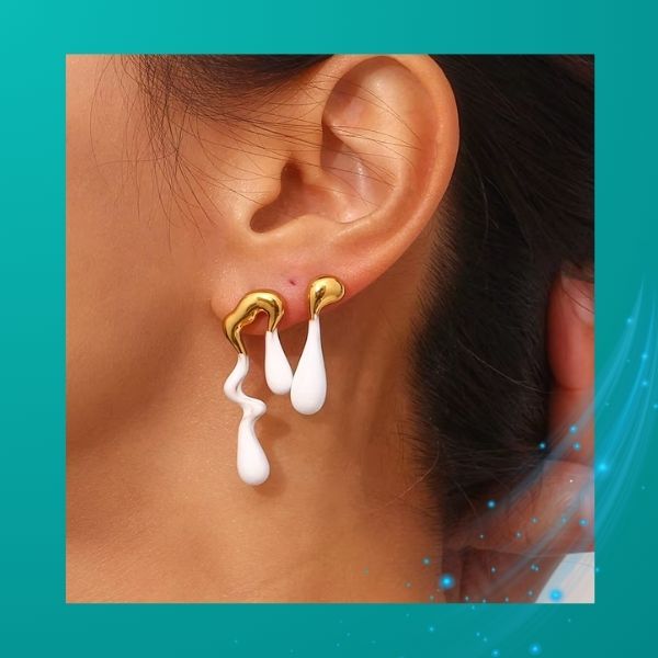 Brincos Assimétricos Waterdrop em Esmalte