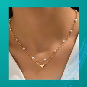 Conjunto de Colar de Pérolas Feminino Love TT - 14K Ouro - Elegância e Amor