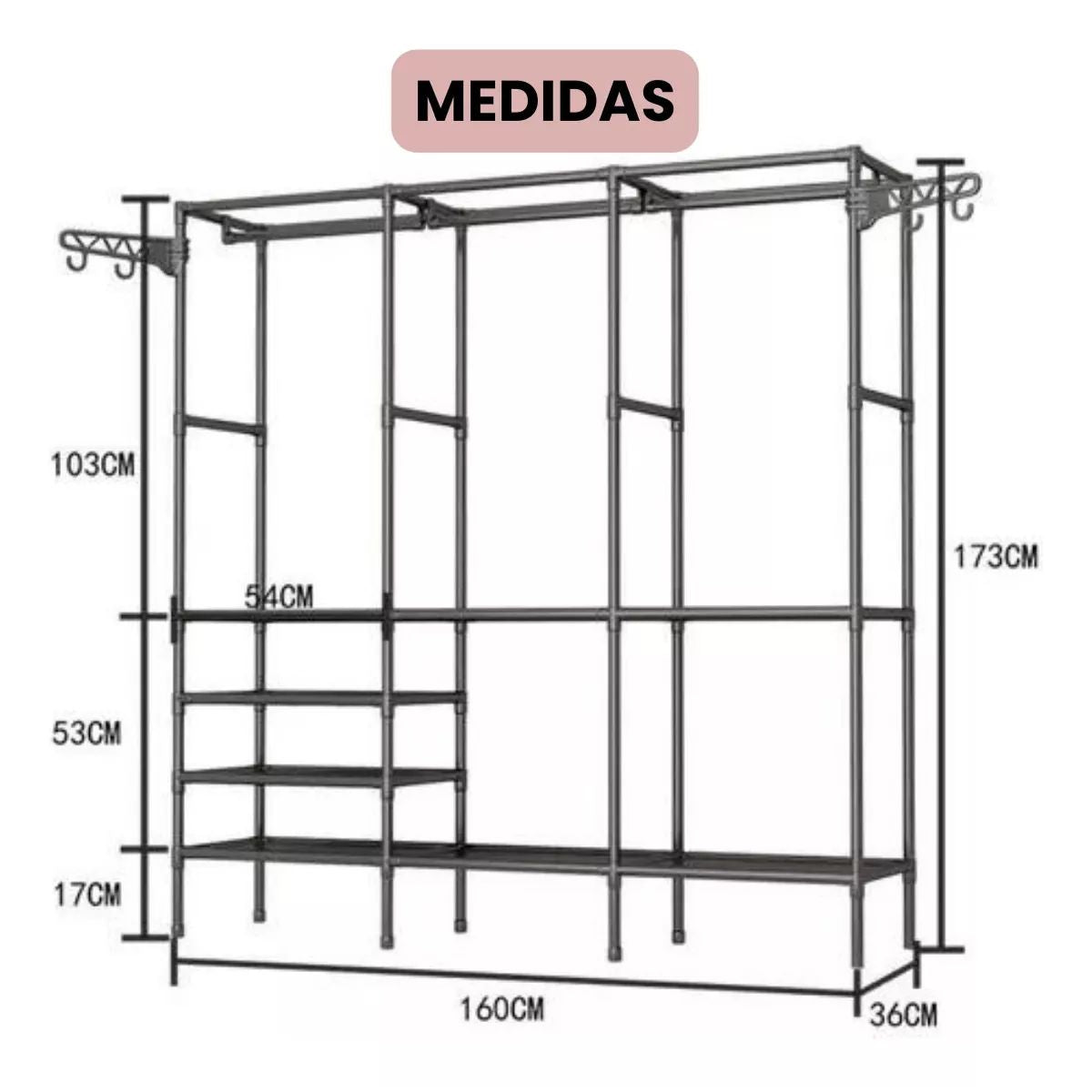 Closet Arara c/ sapateira cabideiro em prateleiras preto com 15%PrimeiraCompra+Frete Grátis