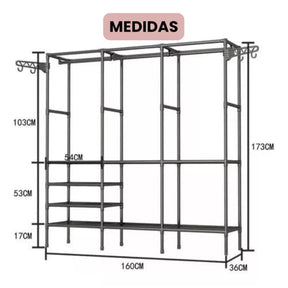 Closet Arara c/ sapateira cabideiro em prateleiras preto com 15%PrimeiraCompra+Frete Grátis