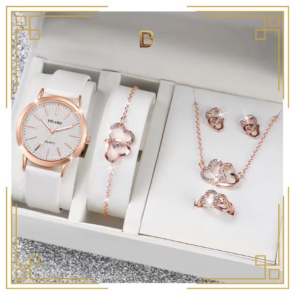 Kit Relógio Feminino + Pulseira + Brinco + Colar