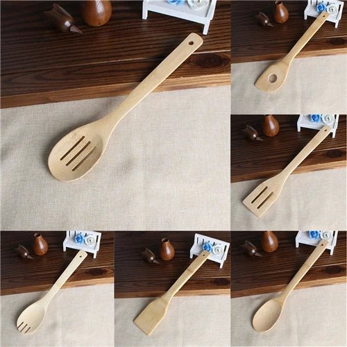 6 peças colher de bambu espátula utensílio de cozinha conjunto de mistura de ferramentas de cozinha de madeira - Tudo Tem