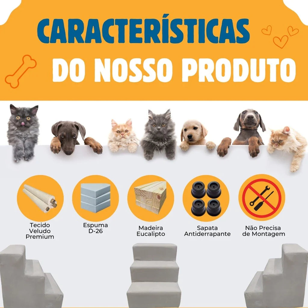 Escadinha para Cachorros e Gatos Aveludada | Escada PetPasso™