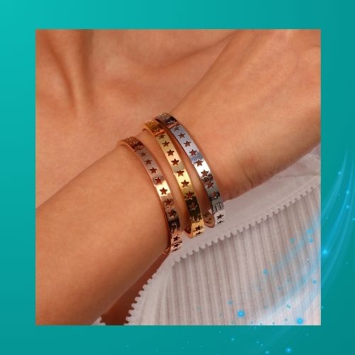 Pulseira Estrelada Burnetts Joias em Aço Inoxidável