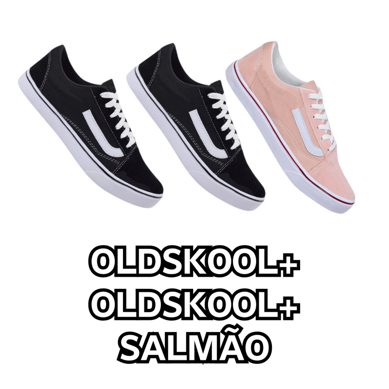 Kit Tênis VANS Skate Old Skool Black White e Rosa  - Unissex - Sola Reta - Confortável