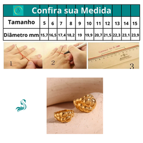 Anéis Nuvem Irregular de Aço Inoxidável Banhados a Ouro