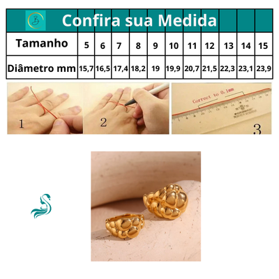 Anéis Nuvem Irregular de Aço Inoxidável Banhados a Ouro