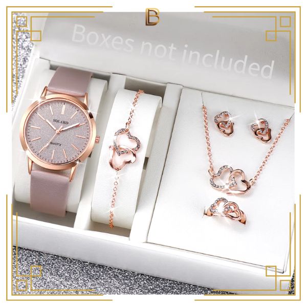 Kit Relógio Feminino + Pulseira + Brinco + Colar