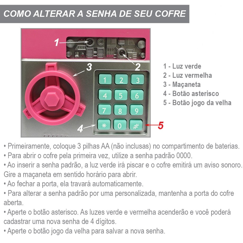 Mini Cofre Eletrônico Digital Senha 4 Dígitos Cédulas e Moedas com [10%PrimeiraCompra]+Frete Grátis