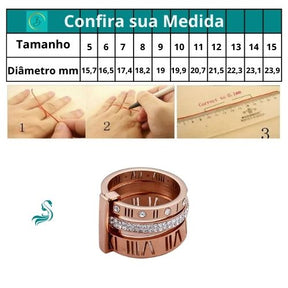 Anel Aro Triplo Algarismo Romano AveX Banhado em Ouro 18K