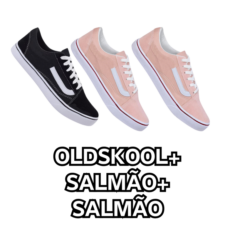 Kit Tênis VANS Skate Old Skool Black White e Rosa  - Unissex - Sola Reta - Confortável