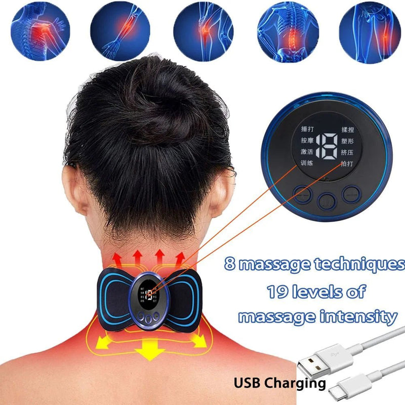 8 modos 19 engrenagens pulso elétrico pescoço massageador cervical volta ferramenta de alívio da dor muscular ombro perna corpo mini massagem relaxar almofada - Tudo Tem