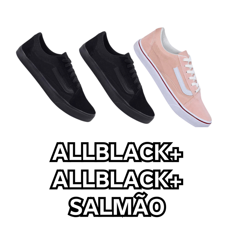 Kit Tênis VANS Skate Old Skool Black White e Rosa  - Unissex - Sola Reta - Confortável