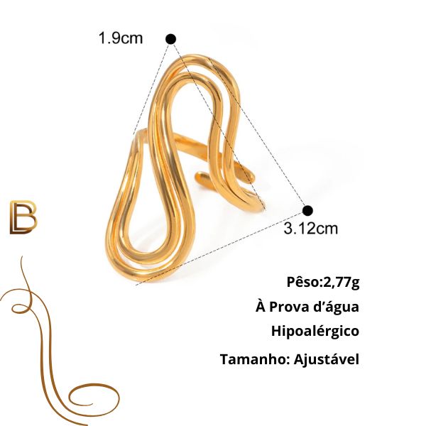 Anel Elegante S Duplo Banhado a Ouro 18K para Mulheres