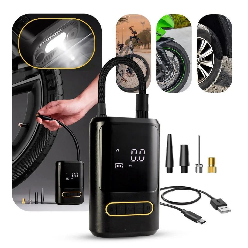 Mini Compressor de Ar Portatil Recarregavél Digital USB Calibrador Pneu