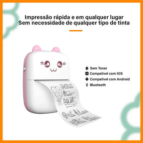 Mini Impressora Térmica Portátil com Formato de Gato