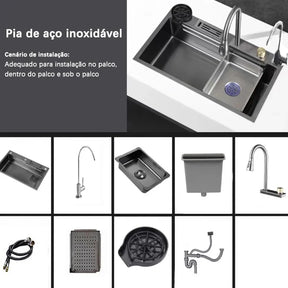 Cuba Aço Inox Escovado - Pia Gourmet Completo