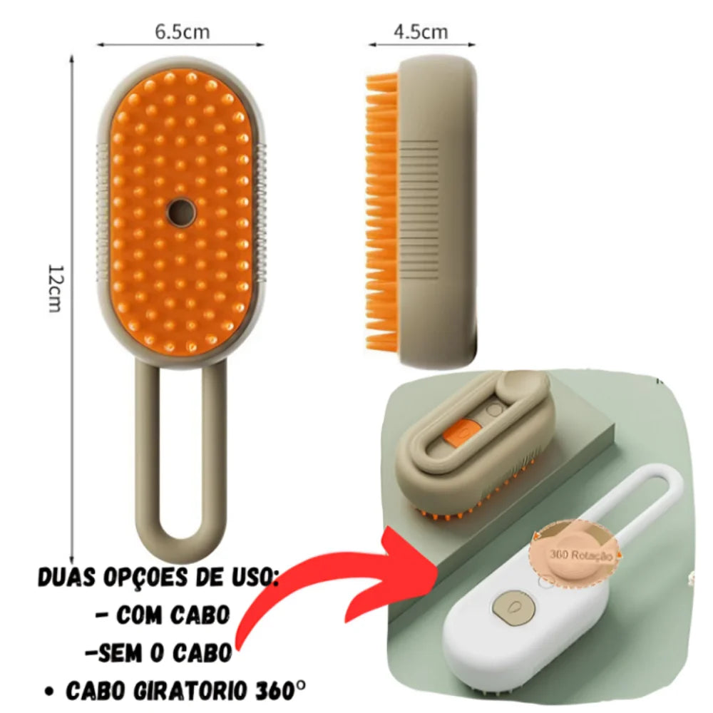 Escova A Vapor Para Gato/Cachorro 3 em 1 - Pente de massagem para remoção de pêlos a vapor para animais de estimação