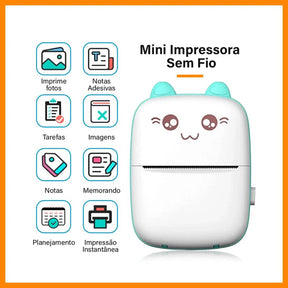 Mini Impressora Térmica Portátil com Formato de Gato