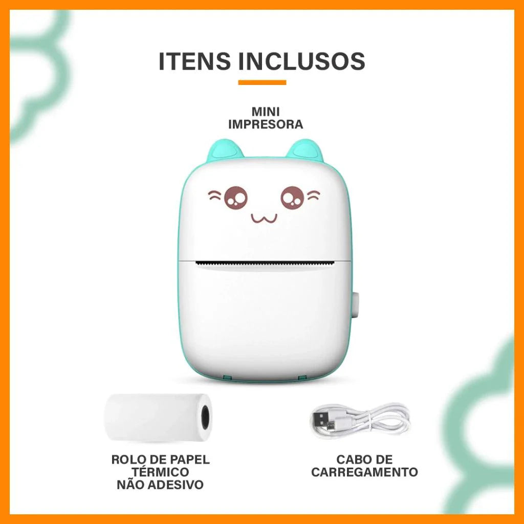 Mini Impressora Térmica Portátil com Formato de Gato