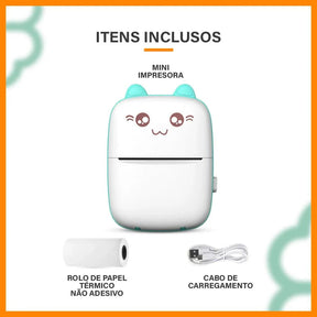 Mini Impressora Térmica Portátil com Formato de Gato
