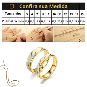 Anéis de Casal em Aço Inoxidável com Listras Douradas