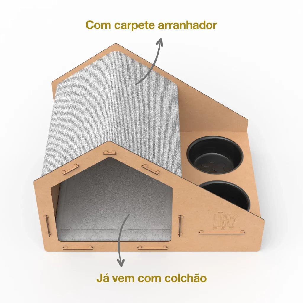 Casinha Toca para Gato com Comedouros | FullHouse™