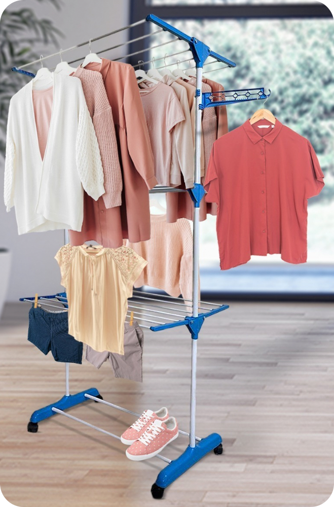 Varal Chão Retrátil 4 Andares com Rodinhas 15%OFF Primeira Compra + Frete Grátis-Compre até 3 x sem Juros