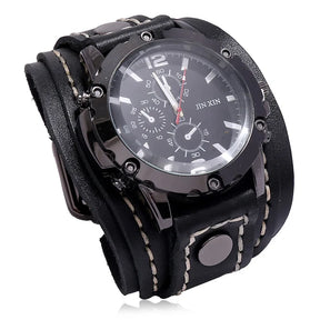 Relógio Masculino com Pulseira Larga de Couro - Estilo PUNK