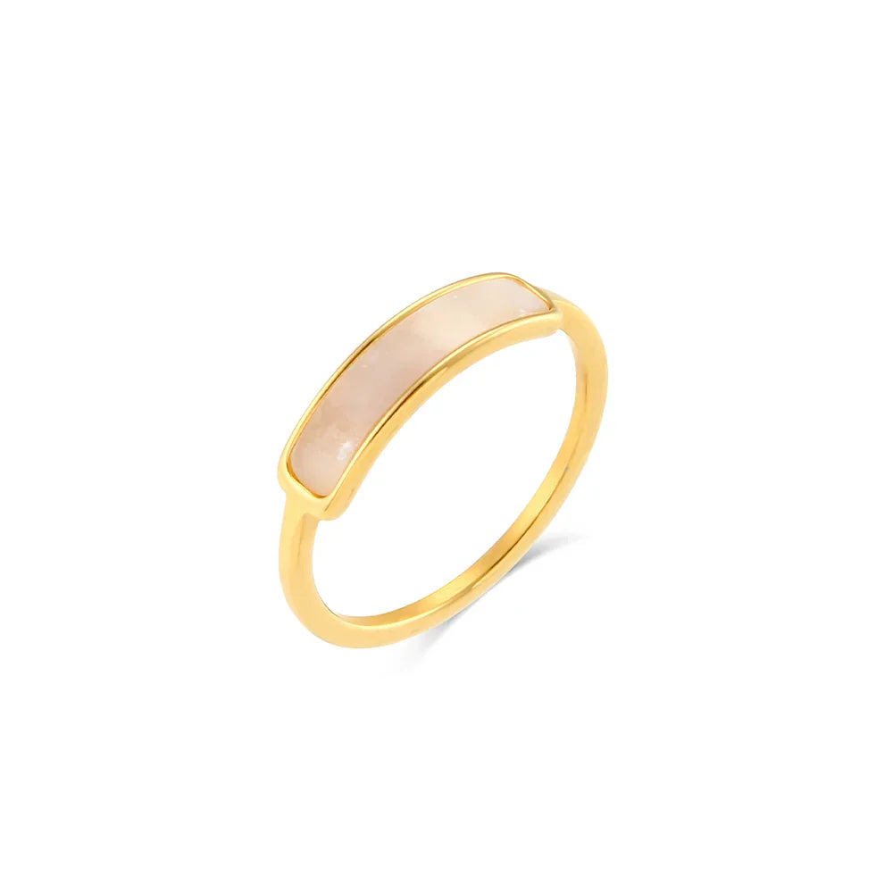 Anel Elegante de Aço Inoxidável com Concha Natural