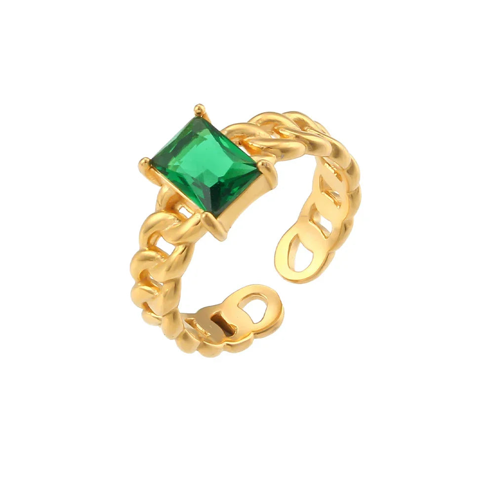 Anel Ajustável de Ouro com Zircônia Quadrada
