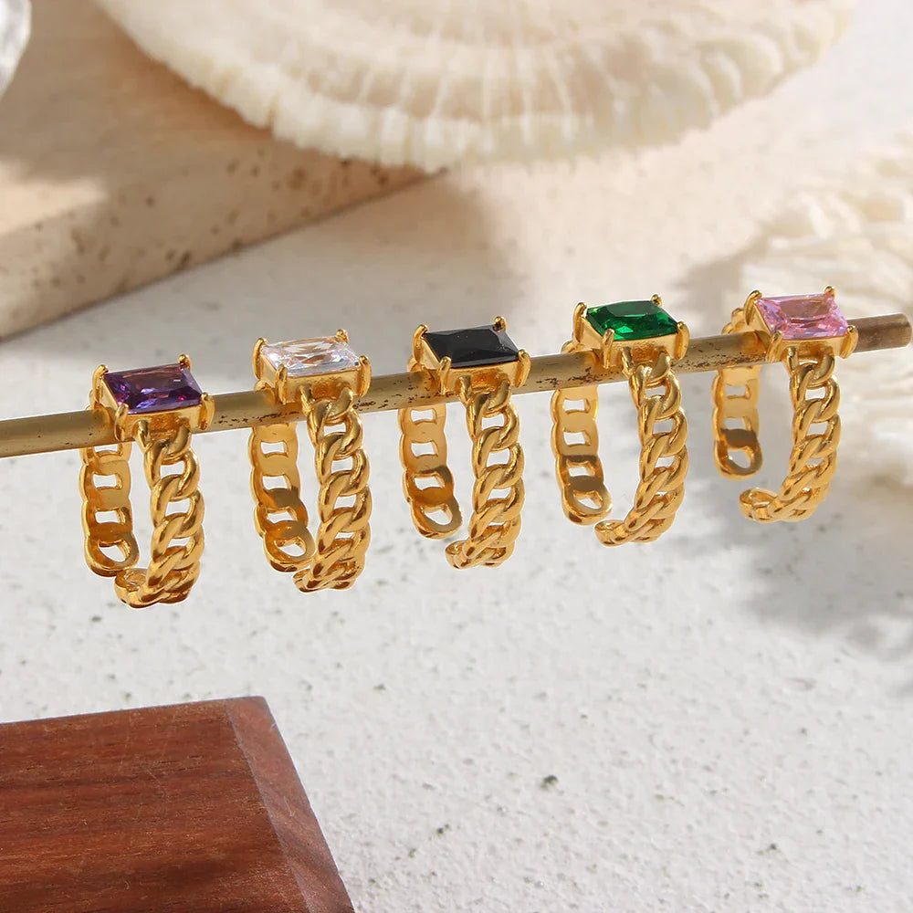 Anel Ajustável de Ouro com Zircônia Quadrada