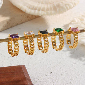 Anel Ajustável de Ouro com Zircônia Quadrada