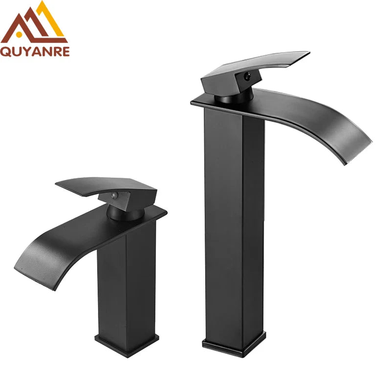 Quyanre Matte Torneira Estilo Cachoeira Design Quadrado Controle Alavanca Tratamento Polido