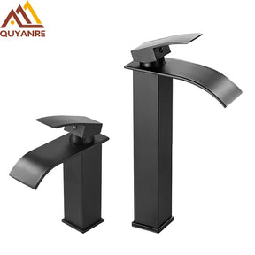 Quyanre Matte Torneira Estilo Cachoeira Design Quadrado Controle Alavanca Tratamento Polido