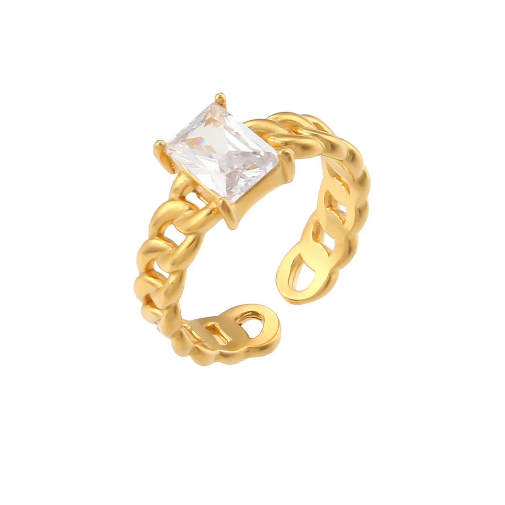 Anel Ajustável de Ouro com Zircônia Quadrada