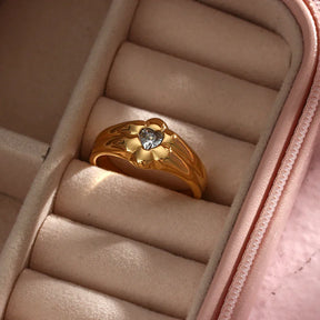 Anel Floral de Ouro com Zircônia para Mulheres