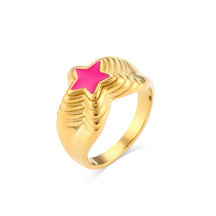 Anel Dourado Estrela com Esmalte Colorido
