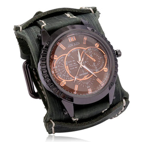Relógio Masculino com Pulseira Larga de Couro - Estilo PUNK
