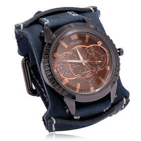 Relógio Masculino com Pulseira Larga de Couro - Estilo PUNK