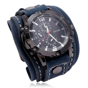 Relógio Masculino com Pulseira Larga de Couro - Estilo PUNK