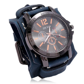 Relógio Masculino com Pulseira Larga de Couro - Estilo PUNK