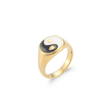 Anel Ying Yang Colorido em Aço Inoxidável Dourado
