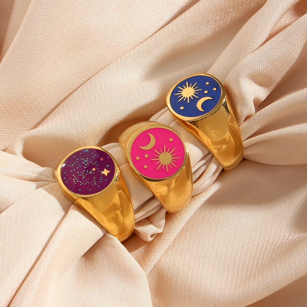 Anel Signet Universo Estrelado