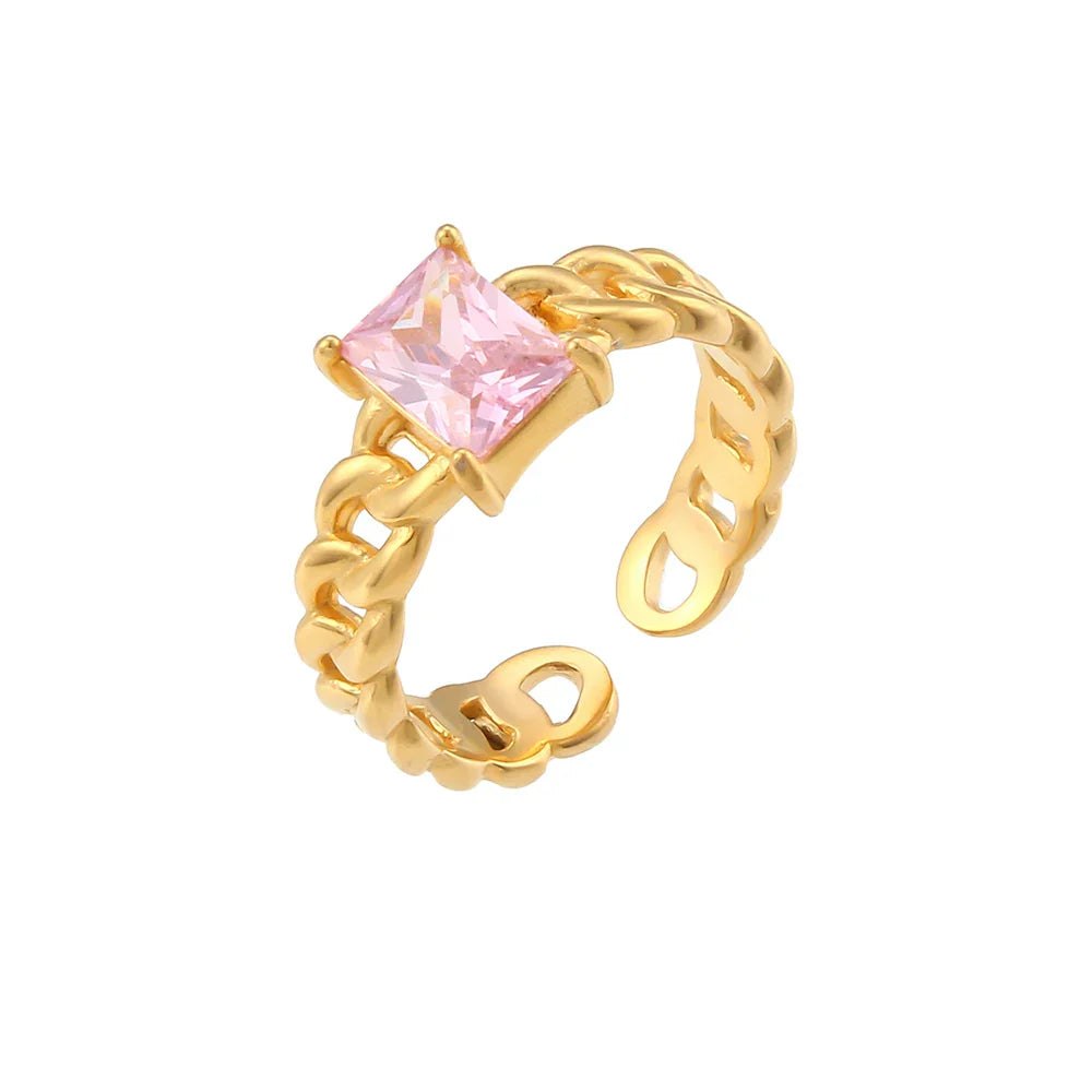Anel Ajustável de Ouro com Zircônia Quadrada