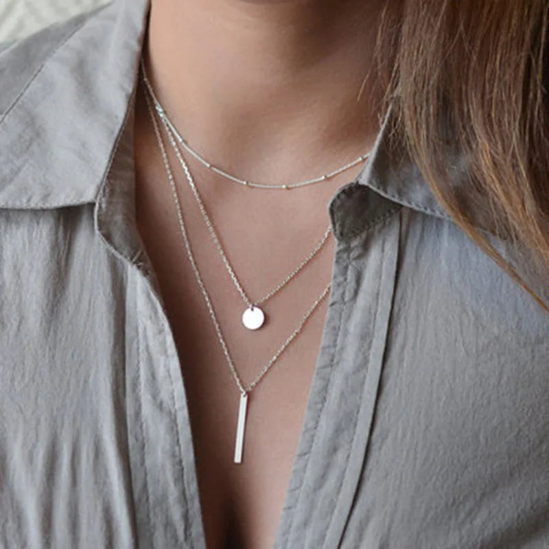 Colar Feminino de Prata 925 com Pingente Triplo Elegante