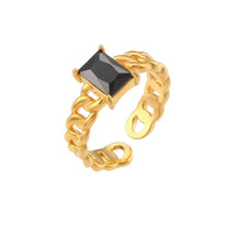 Anel Ajustável de Ouro com Zircônia Quadrada