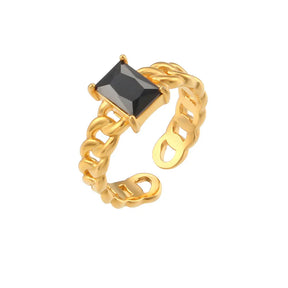 Anel Ajustável de Ouro com Zircônia Quadrada
