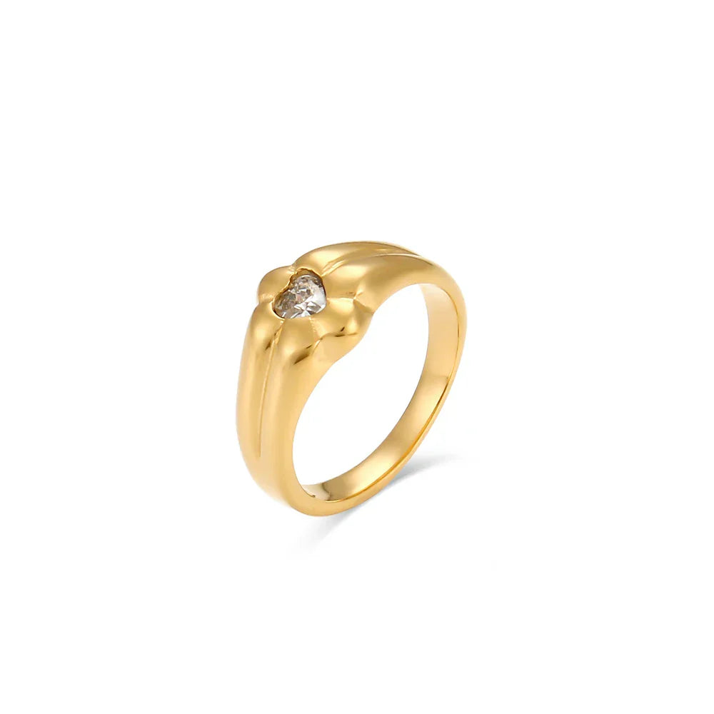 Anel Floral de Ouro com Zircônia para Mulheres